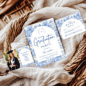 Blue Floral Toile Graduation Party サンキューカード