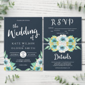 青い水色のフローラ保存日付 招待状 (この独立クリエイターのコレクションをカスタマイズ。)