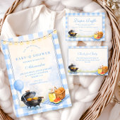 Blue Gingham Baby Q Baby Shower 招待状