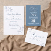 Dusty Blue Botanical Modern Script Wedding Invite 招待状 (この独立クリエイターのコレクションをカスタマイズ。)