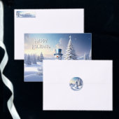 青い帽子の雪だるまクリスマスツリーホリデーエプロン エプロン