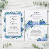 RSVPカードブルーアジサイeucalyptus緑 出欠カード (この独立クリエイターのコレクションをカスタマイズ。)