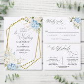 Blue Hydrangea Geometric Wedding Invitation 招待状 (この独立クリエイターのコレクションをカスタマイズ。)