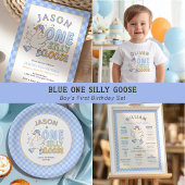 Blue One Silly Goose-Retro Boy First Birthday パーティーハット