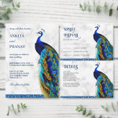 Elegant Chic Blue Glitter Peacock Indian Wedding アクリル招待状 (この独立クリエイターのコレクションをカスタマイズ。)