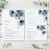 Blue Transparent Flowers Wedding Thank You Card サンキューカード (この独立クリエイターのコレクションをカスタマイズ。)