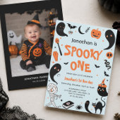 ブルー・スパイキー・ハロウィン1歳の誕生日おめでとうボーイ 招待状