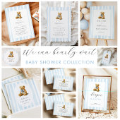 Elegant Blue Stripes Teddy Bear Baby Shower  招待状