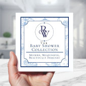 Blue Toile de Jouy Baby Shower Invitation 招待状