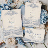 Blue Toile Garden Estate Wedding セーブザデート