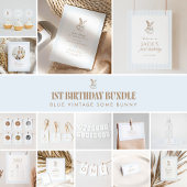 Some Bunny Is Turning One Blue Bow 1st birthday 招待状