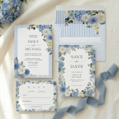 Blue Watercolor Hydrangea Floral Wedding 招待状
