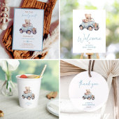 ブルーテディモダンベア男の子ベビーシャワー 招待状