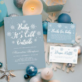 ブルーベビー冬のベビーシャワー外は寒い 招待状