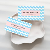 青いジグザグ、青い山形、幾何学模様 名刺