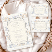 Blueberry Bunny Teddy Toile Baby Shower 招待状