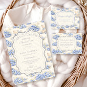 Blueberry Garden Teddy Toile Baby Shower 招待状