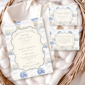 Blueberry Hot Air Balloon Toile Baby Shower 招待状