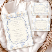 Blueberry Teddy Bear Toile Baby Shower 招待状