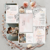 Blush Watercolor with Elegant Black Floral Detail ペーパープレート