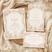 Blush Peach Baroque Rose Wedding 招待状