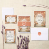 Blush Peach Enchanted Forest Lantern Wedding RSVP インビテーションポストカード (この独立クリエイターのコレクションをカスタマイズ。)