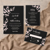 Black Pink Cherry Blossom Photo Wedding 招待状 (この独立クリエイターのコレクションをカスタマイズ。)