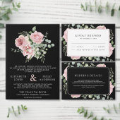 Blush Pink Floral Eucalyptus Black QR Code Wedding 招待状 (この独立クリエイターのコレクションをカスタマイズ。)