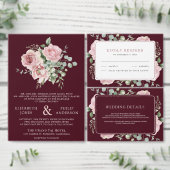 Blush Pink Floral Eucalyptus Burgundy Wedding テーブルナンバー (この独立クリエイターのコレクションをカスタマイズ。)