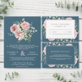 Blush Pink Floral Eucalyptus Dusty Blue Wedding メニュー (この独立クリエイターのコレクションをカスタマイズ。)