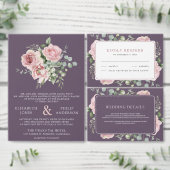 Pink Floral Eucalyptus Dusty Purple Wedding Detail エンクロージャーカード (この独立クリエイターのコレクションをカスタマイズ。)