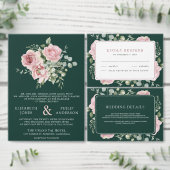Blush Pink Floral Eucalyptus Emerald Green Wedding テーブルナンバー (この独立クリエイターのコレクションをカスタマイズ。)
