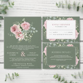Blush Pink Floral Sage Green Bridal Shower 招待状 (この独立クリエイターのコレクションをカスタマイズ。)