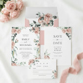 Blush Pink Roses Romantic Wedding サンキューカード