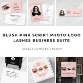 Blush Pink Script Social Icon QR Code Photo Lashes 名刺