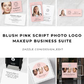 Blush Pink Script Logo QR Code Photo Makeup 名刺