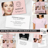 Blush Pink Script Logo QR Code Photo Makeup 名刺