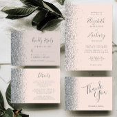 Blush Pink Silver Glitter Photo QR Code Wedding 招待状
