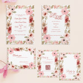 Modern Blush Floral Wedding Ceremony Program 招待状