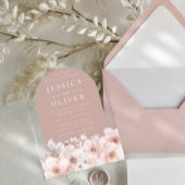 デザイナー赤面フローラダスティピンクアー結婚チ アクリル招待状