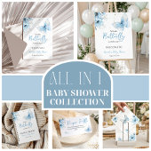 Boho Butterfly Wildflower Floral Blue Baby Shower ラウンドシール