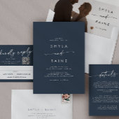 Bohoシックなダークネイビーブルーウェディング日付を保存 インビテーションポストカード