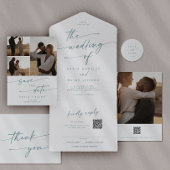 Bohoシックティール(緑がかった色)とホワイトウェディング日付を保存 インビテーションポストカード