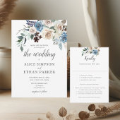 ボホブルー花乾燥葉結婚式招待状 招待状