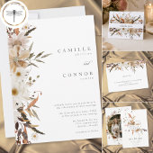 ボヘミアンな秋の花柄のナチュラルな田舎風ウェディング 招待状