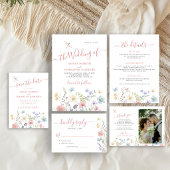 Bohoワイルドフラワーqrコード結婚写真 招待状