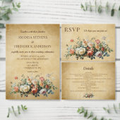 ボーホー vintage フラワーアレンジメント ウェディングプログラム 招待状 (この独立クリエイターのコレクションをカスタマイズ。)