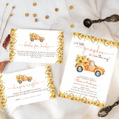ひまわりの花とカボチャのトラック赤ちゃんシャワー オールインワン招待状