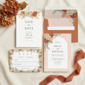 Boho Terracotta Floral Wedding Return Address ラベル