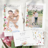 Boho Watercolor Wildflower Calligraphy Wedding     招待状